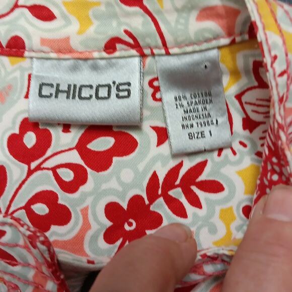 Chico's Colorful Red Orange Floral Print Casual Jacket‎ Women's Size 1 (Med/8) - Picture 5 of 15